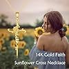 KECHO 14K Solid Gold Sunflower Faith Necklace Cross Pendant 14K Real Gold Religious Jewellery Gift for Men Women #5