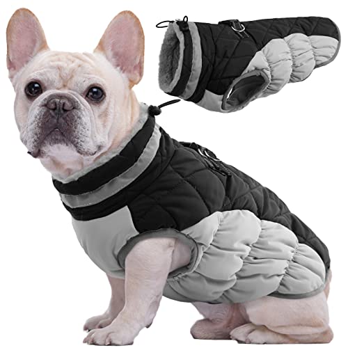 Kuoser犬用ジャケット防寒コート 冬服 防水 暖かい 小型犬 ファスナー付き 着脱簡単 防風服 雪対策 洗濯機洗い 冬用アウトドアウェア ブラックS