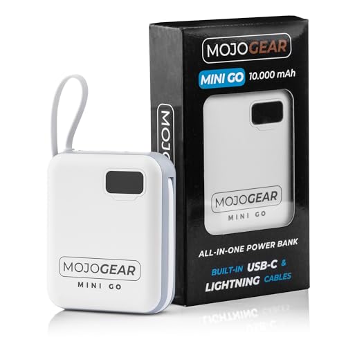 Batería externa compacta con cables integrados y carga rápida para smartphone y tablet blanca 3