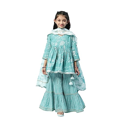 Image of BIBA Girl Cotton Peplum Printed Suit Set