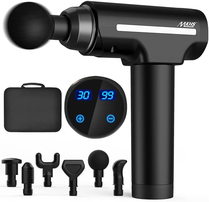 Massage Gun Deep Tissue, Percussion Muscle Massage Gun for Athletes,Body Massager for Full Body Muscle Relaxation,LCD Touch Screen with 6 Heads & 30 speeds.