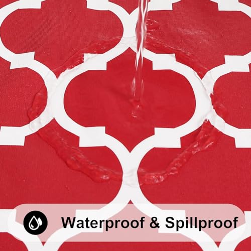 Image of Smiry Rectangle Table Cloth, Flannel Backed Vinyl Tablecloth, 52 inchx70 inch | Waterproof Plastic Tablecloths, Wipeable Table Cover for Dining, Indoor and Outdoor (Red)