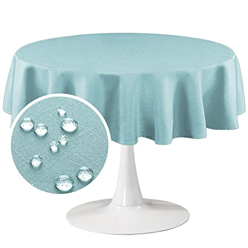 FantasDecor Tablecloth Linen for Round Table Wrinkle Resistant Waterproof Washable Fabric Cover for Kitchen Dining Room and Outdoor Use, Aqua, 60 inch
