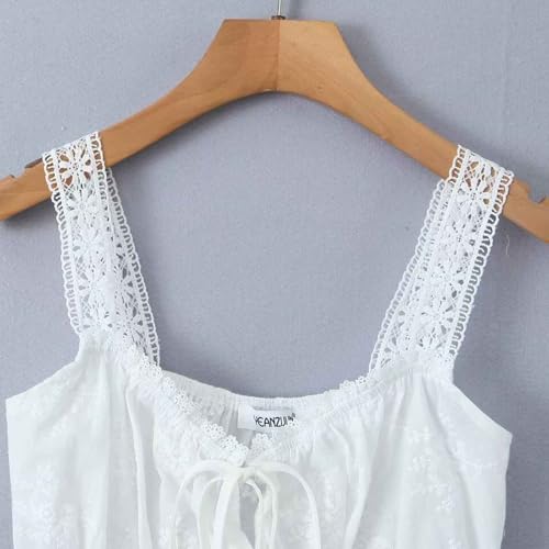 HGps8w Women's Elegant Off The Shoulder 2 Piece Boho Lace Outfits Laceup Crop Tank Top and High Waisted Flowy Long Skirt Sets4