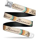 Ford Belt, Seatbelt Buckle, Ford Bronco Script Beige Brown Blue Orange, Beige, 1.0" Wide - Fits Pant Size 20-36