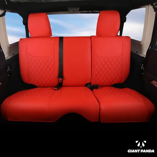 Image of GIANT PANDA Jeep Wrangler 4 Door JK 2013-2017 Full Set Car Seat Covers for Sahara Sport Rubicon Unlimited Willys Wheeler Altitude, Customized Faux Leather - (Red)