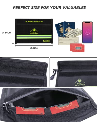 Fireproof Document Bag(4200℉) With Reflective Strip,15X11" Three Compartment Pockets Water Resistant And Fireproof Money Bag,5X8" Fireproof Money Envelopes For Cash,Valuables, Documents - Black #TOP3