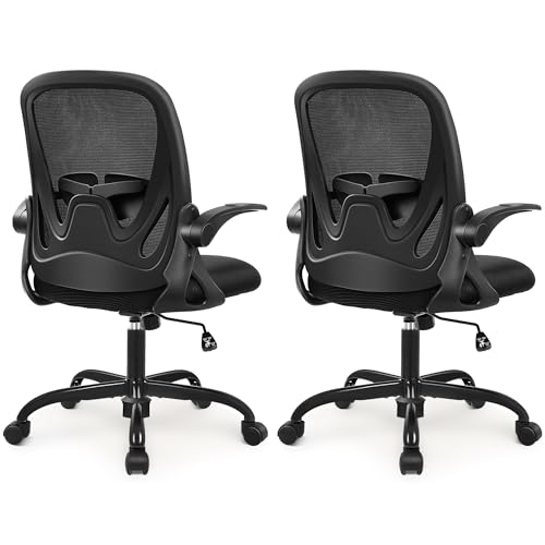 Primy 2-Pack Office Chair Ergonomic Desk Chair with Flip up Armrests Swivel Breathable Desk Mesh Computer Chair with Adjustable Lumbar Support and Height for Conference Room (Black)