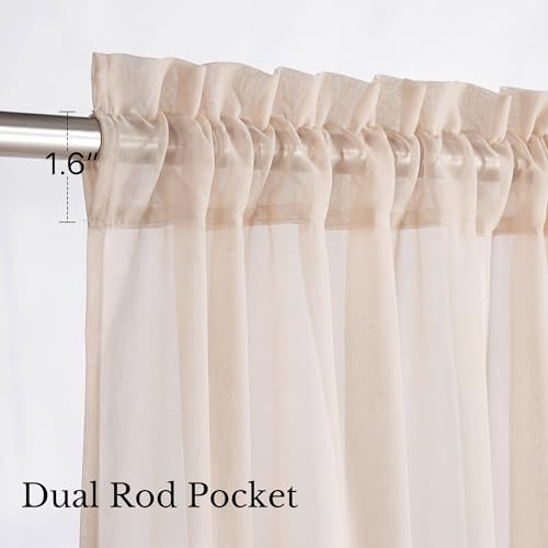 Image of NICETOWN Taupe Sheer Curtains for Dining Room, W42xL96, 2 Panels | Rod Pocket Lightweight Drapes Elegant Voile Sheer Airy & Breathable Window Treatments for Living Room