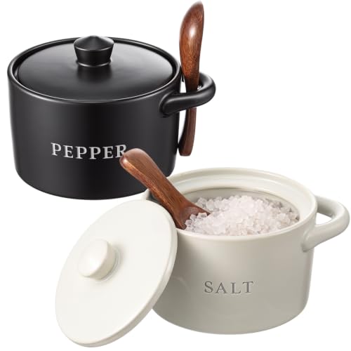Honeydak 2 Set Speckled Ceramic Salt Cellar Set, Black White