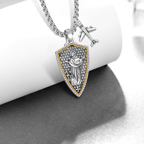 St. Joseph of Cupertino Necklace 925 Sterling Silver, Airplane Pendant Catholic Necklace, St Joseph of Cupertino Airplane Necklace for Men Travelers Pilots2