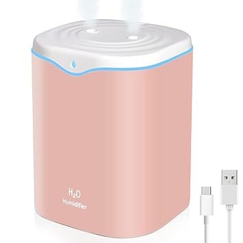 HANNEA 2L Humidifier for Room Dual Spray Nozzle Quiet Humidifier for Room Desk Cool Mist Humidifier with 7-Color Light Ultrasonic Humidifier for Room, Office