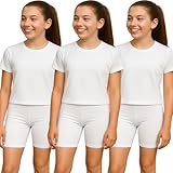 PopCouture Confezione da 3 – Pantaloncini sportivi da ragazza, per ginnastica, ciclismo, bianco, 3-4 Anni