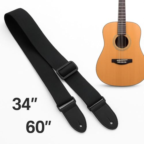 Image of BLUE PANTHER Black Guitar Strap with 2 Guitar Picks - Adjustable, Comfortable, Durable - Fits Acoustic, Electric & Bass Guitars - Universal Fit