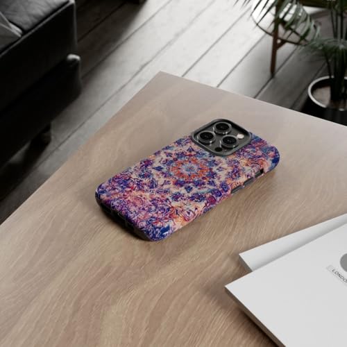 Coque rigide brillante iPhone 14 Pro motif oriental violet de haute précision