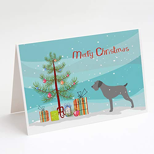 Caroline's Treasures BB2929GCA7P German Wirehaired Pointer Merry Christmas Tree Greeting Cards and Envelopes Pack of 8 Blank Cards with Envelopes Whimsical A7 Size 5x7 Blank Note Cards