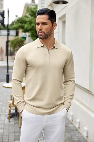 COOFANDY Mens Knit Polo Sweater Casual Long Sleeve Quarter Zip Polo Sweater Classic Golf Shirts2