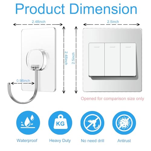 image for JINSHUNFA Large Adhesive Hooks for Hanging Heavy Duty Wall Hooks Self 