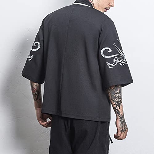 HZCX FASHION Men Shirts Black White Hanfu Lightweight Cardigan Beach Kimono Robe3
