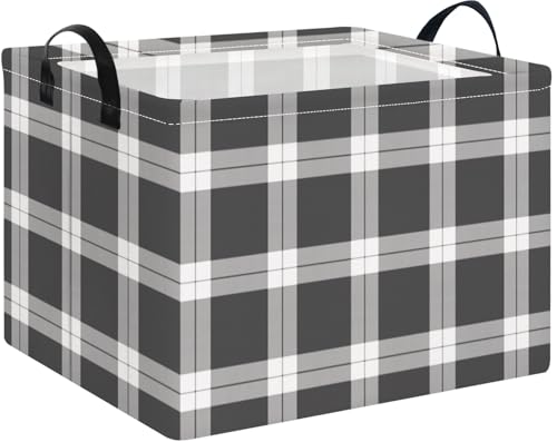 Image of NTAOHAMPER Rectangular Storage Basket Empty,Storage Bin with Handles,Room Decor,Gift Basket,Book Box(Black Grey White Plaid)