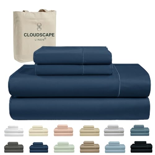 Cloud Scape Linen 100% Egyptian Cotton 4 Pcs California King Sheet Set, 1000 Thread Count,Hotel Quality, Silky Soft, Breathable, Durable, Deep Pockets up to 17, Dark Denim