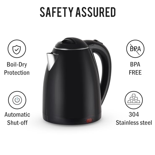 Image of Cello Pluto Quick Boil Stainless Steel Kettle 1350 Watts, 1.5 Litre Black | 304 Inner Stainless Steel, Double Wall, Cool Touch Outer Body, On-Off Indicator |Ideal For Boiling Water, Making Tea, Coffee