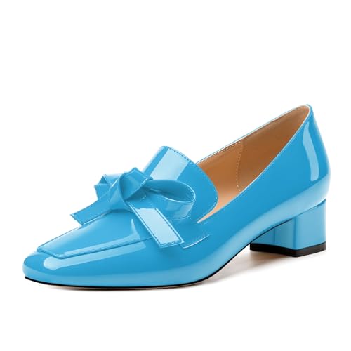 Image of Womens Loafer with Heel, Comfortable Chunky Heels for Women, Loafers Shoes with Bowknot Womens Bunion Dress Shoes