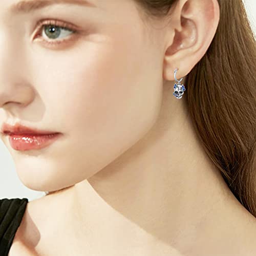 Skull Hoop Earrings Skull Dangle Earrings With Blue Butterfly 925 Sterling Silver Goth Punk Skull Earrings Gothic Skull Jewelry Gifts For Women Girls Graduation #TOP2