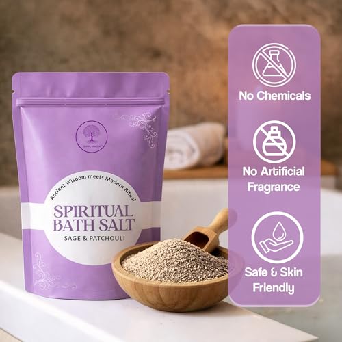 Image of Sage & Patchouli Bath Salt 200g Aura Cleansing Bath Soak for Stress Relief & Energy Purification | Aromatherapy Bath Salt for Relaxation, Meditation & Spiritual Healing Ritual