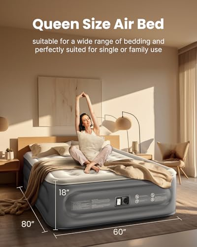 iDOO Queen Air Mattress with Built in Pump, Luxury Double High Inflatable Mattress for Camping, Home&Guests, 18\" Raised Blow up Bed Airbed Colchon Inflable - Fast Inflation/Deflation - 650lb MAX