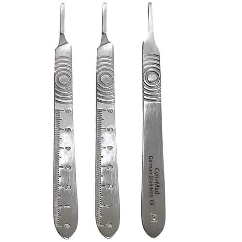 Flat Design Scalpel Handle with Measuring Scale (0cm to 6cm) Made of German Stainless Steel, for 20 Series and 10 Series Scalpel Blades, Hobby Knife Handle, Lab Instruments (3, Handle #3)