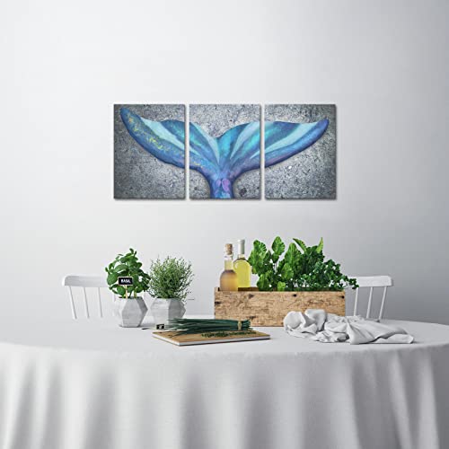 Homeoart Mermaid Picture Bathroom Decor Blue Ocean Fish Whale Tail Painting Art Print Framed Artwork 12"X16"X3 Pieces #TOP2