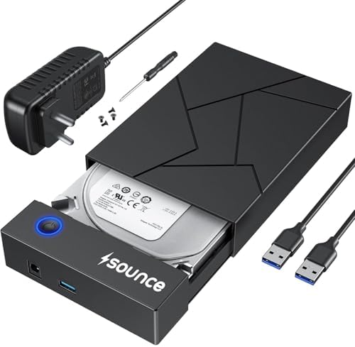 Sounce 3.5 Inch Hard Drive Enclosure USB 3.0 External Hard Drive Docking Station for 3.5 2.5 inch SATA Hard Drives SSD 16TB Storage Capacity HDD Enclosure with 12V/2A Power Supply UASP Acceleration