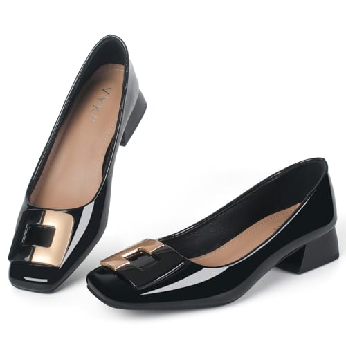 Pumps Shoes Women Leather Comfortable Square Toe Dress Shoes Slip On Low Chunky Block Heel Office Lady Shoes