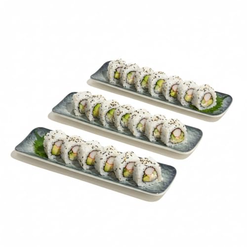 Image of Beyond Homes Ceramic Sushi & Dimsum Serving Trays Set of 3 | 10 Inch Long Rectangular Plates | Ceramic Platter Plates for Serving Snacks Momos Sushi & Desserts | Microwave & Dishwasher Safe | Grey