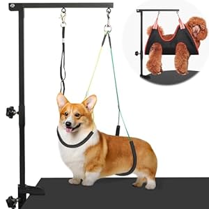 Dog Grooming Arm with Pet Grooming Hammock, getlstub 35″ Pet Grooming Table Arm with Adjustable No Sit Haunch Holders, Dog Grooming Stand with Loop Noose for Small and Medium Pets