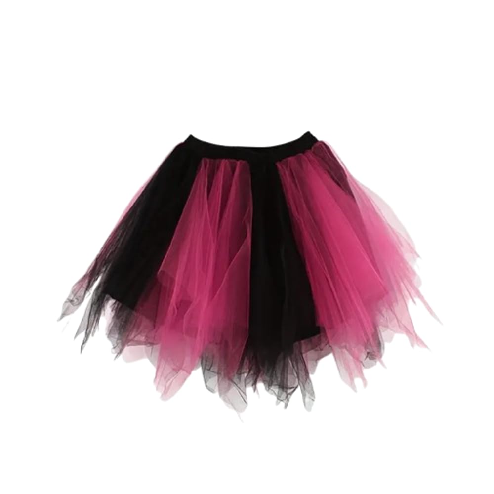 Boolavard Adult Women 80's Tutu Skirt Layered Tulle Petticoat Halloween Tutu (UK, Alpha, L, XL, Regular, Regular, Black Pink)