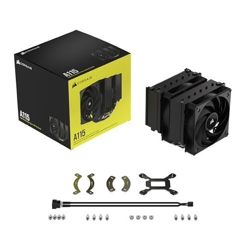 CORSAIR A115 Refroidisseur D'air Haute Performance Pour CPU - Ventilateur Coulissant et Verrouillable - Deux Ventilateurs Corsair AF140 ELITE - Facile à Installer - Pâte Thermique Pré-Appliquée - Noir