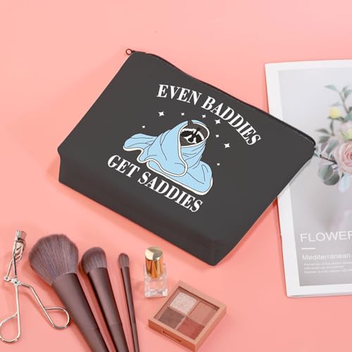 PYOUL Mental Health Matters Merch Funny Raccoon Meme Even Baddies Get Saddies Makeup Bag ADHD Gift Therapist Gift Raccoon Gift (Even Baddies Bag EU) - Image 3