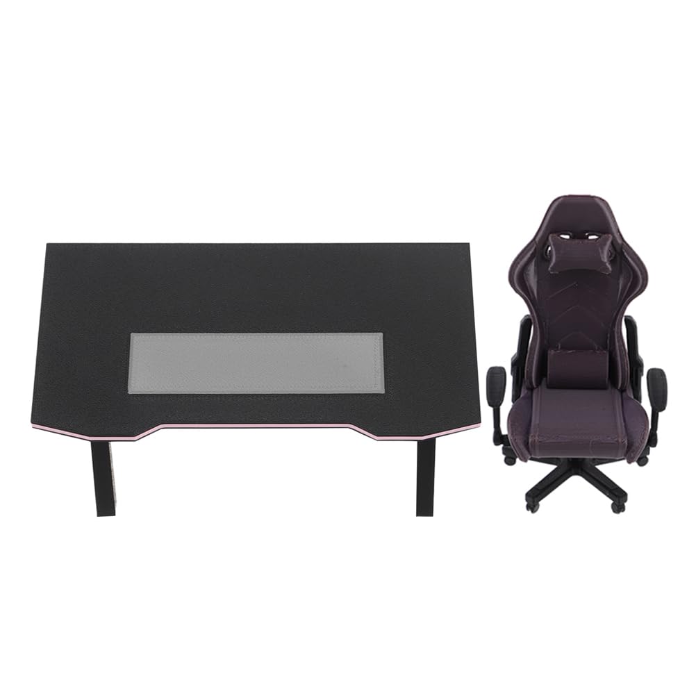 Alipis Miniature Gaming Desk and Chair Set 1 12 Scale Dollhouse Furniture Tiny Computer Chair Decor for Diy Crafts Tabletop Display