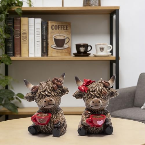 Figura Decorativa Vaca Highland Café de Resina, 3.5 in miniatura 7