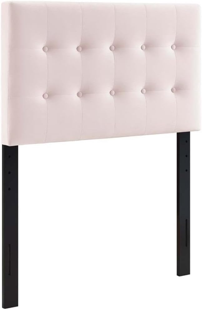 Pemberly Row Twin Biscuit Tufted Headboard, Pink Velvet Polyester, Adjustable Height 45-52.5 in, Dense Foam Padding, Stain-Resistant Upholstery, Elegant Bedroom Décor for Twin Bed Frames