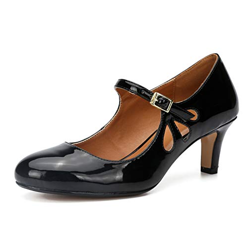 Image of MAIERNISI JESSI Unisex Men's Women's Mary Jane Pumps Round Toe Kitten Heel Hollow Out Shoes