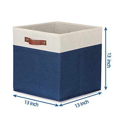Temary Fabric Storage Bins For Cube Organizer 4 Pack Cube Storage Bins 13 Storage Cubes For Shelves Storage Baskets For Organizing Toys, Books, Clothes, Towels (White & Blue, 13X13X13 Inch) #TOP1