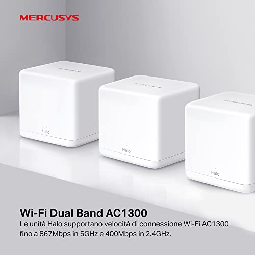 WiFi Mesh Dual-Band AC1300Mbps, 2 Porte Ethernet Gigabit, Modalità Router e Access Point, 3 Pezzi con Copertura fino a 320 ?, Mercusys Halo H30G(3-Pack) - Powerline - Immagine 1