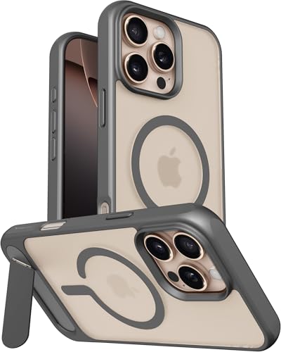 Image of Vaku Luxos Zennix Magpro Back Cover Case for iPhone 16 Pro Max Scratch Resistant Camera Screen Protector TPU Shockproof with Stand Holder Mag-Safe Wireless Charging- Silver