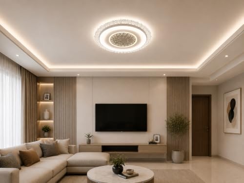 Image of FILLISKA Aluminium Luxurious 3 in 1 Led Ceiling /Wall Chandelier Light with 3 Step Colour Changing Function (Acrylic White-665-1)