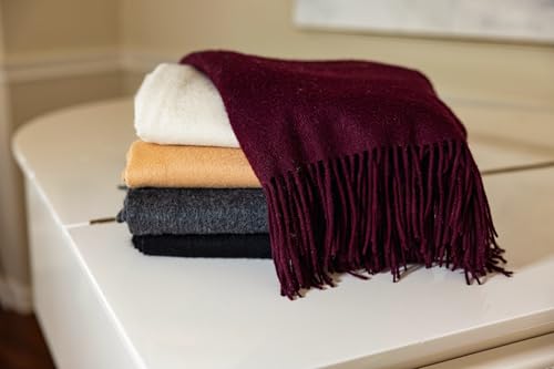 Velanio Cashmere 100% Cashmere Throw Blanket with Fringe 60 x 54 Inch Super Soft Warm for Home, Travel Sofa Bed (Wine)