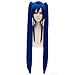 GOOACTION 100cm/39" Women Long Straight Dark Blue Wig with Two Clip On Ponytails for Fairy Tail Wendy Marvell Anime Cosplay Synthetic Hair Wigs