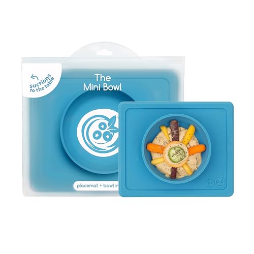 Image of ezpz Mini Bowl (Blue) - 12 Months+ - 100% Silicone Suction Placemat + Bowl for Toddlers - Comes with a Reusable Travel Bag